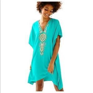 Lilly Pulitzer Chai V Neck Gold Embellished Caftan XXS/XS